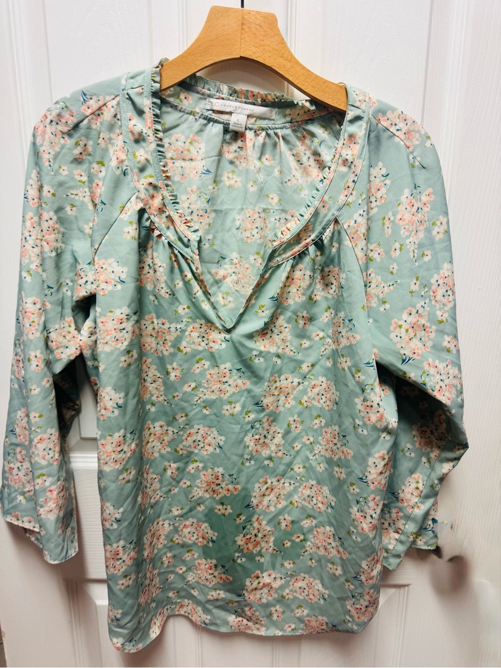 Lauren Conrad Lightweight Floral Peasant Top - Mint Pink - Unknown Brand Size L